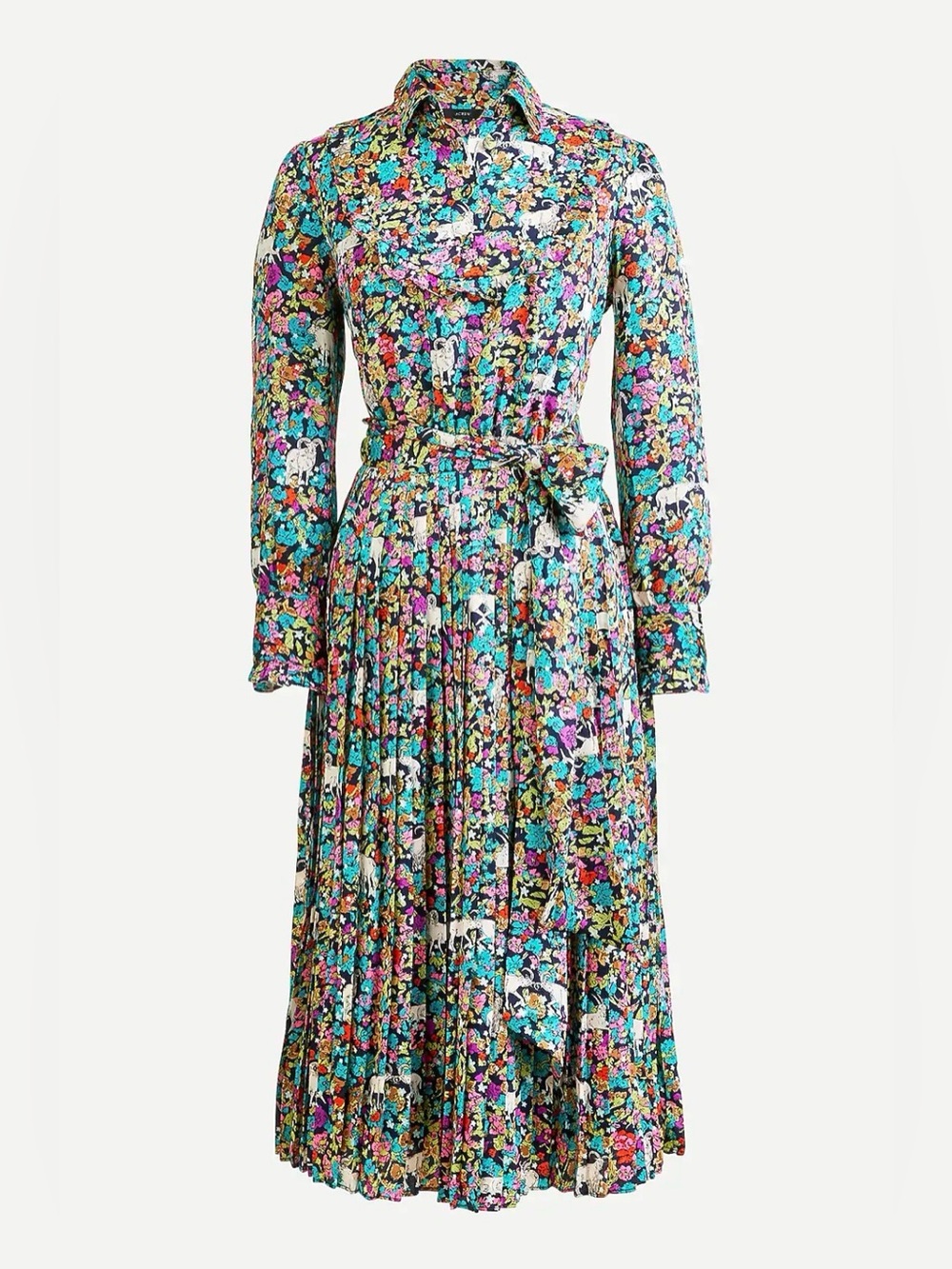 NWT J.Crew Pleated Midi Dress in Grazing Goats Print Size 14